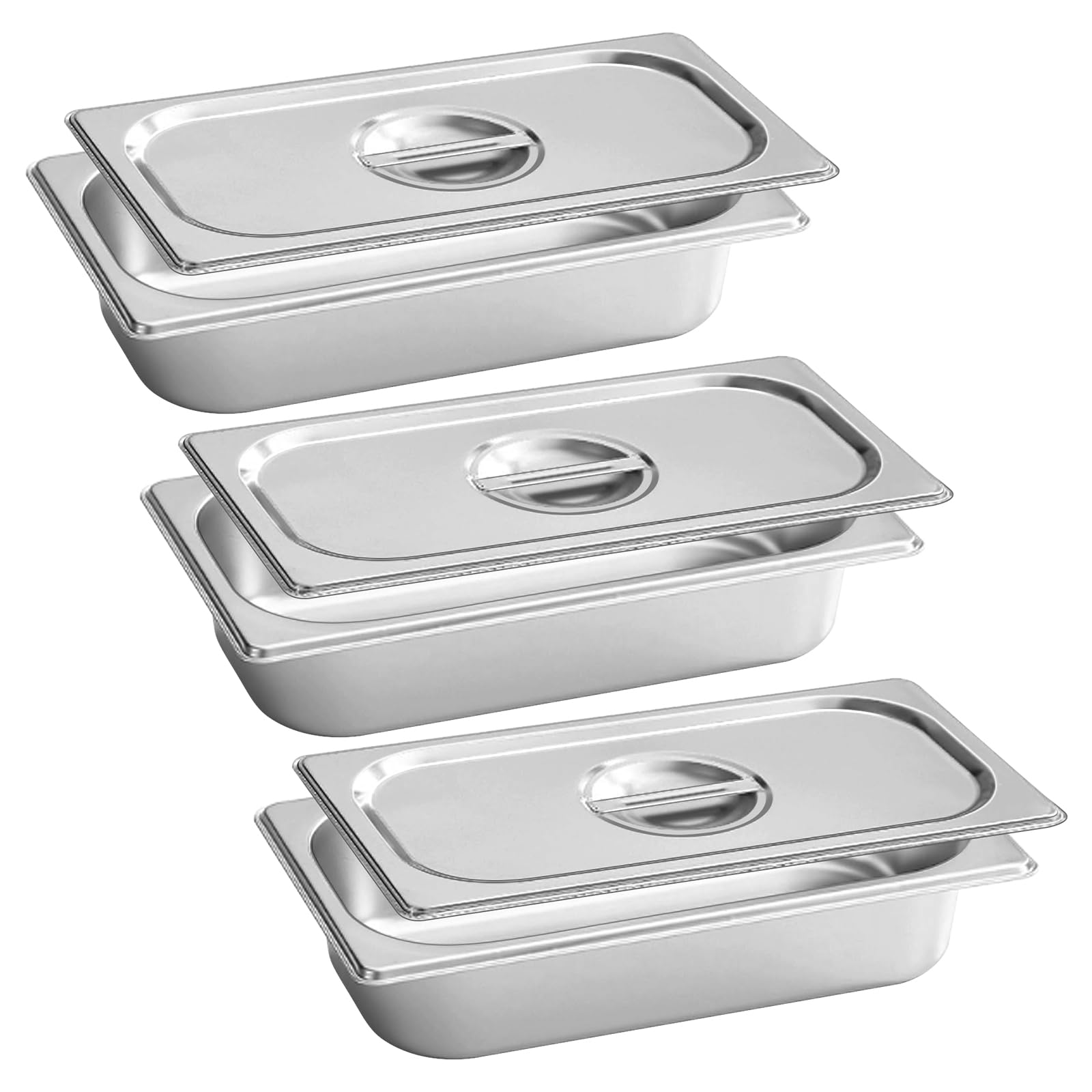 Lot De 3 Casseroles Gastronorm 1/6 Avec Couvercles - Acier Inoxydable - Dimensions 17,5 X 16,2 X 10 Cm