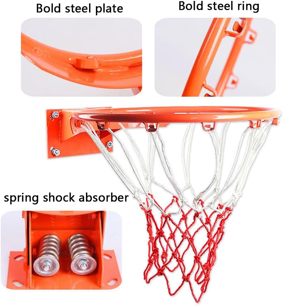 Outdoor Basketball Hoop, with Spring Shock Absorption Wall-Mounted Garage Basketball Hoop, Thickened Solid Replacement Basketball Hoop for Adults or Children,Orange,Children