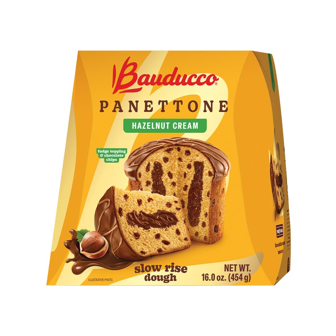 Bauducco Hazelnut Cream Panettone, 16.0 oz (Pack of 1) - Traditional  Italian Bread With Fudge Topping, Hazelnut Cream Filling, and Chocolate  Chips