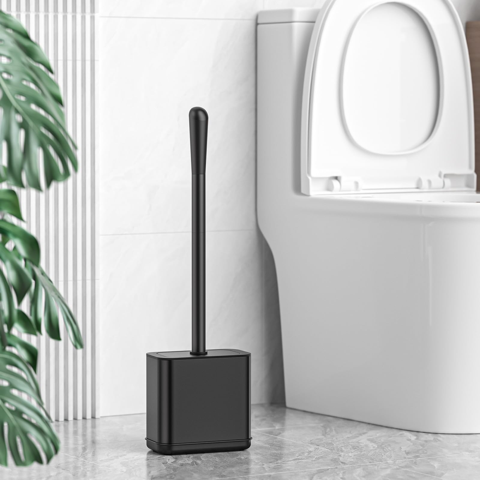 Brosse WC Silicone Avec Manche Inox - Tête Flexible 360°, Disque Anti-éclaboussures - Nettoyage Profond, Hygiénique, Design Moderne