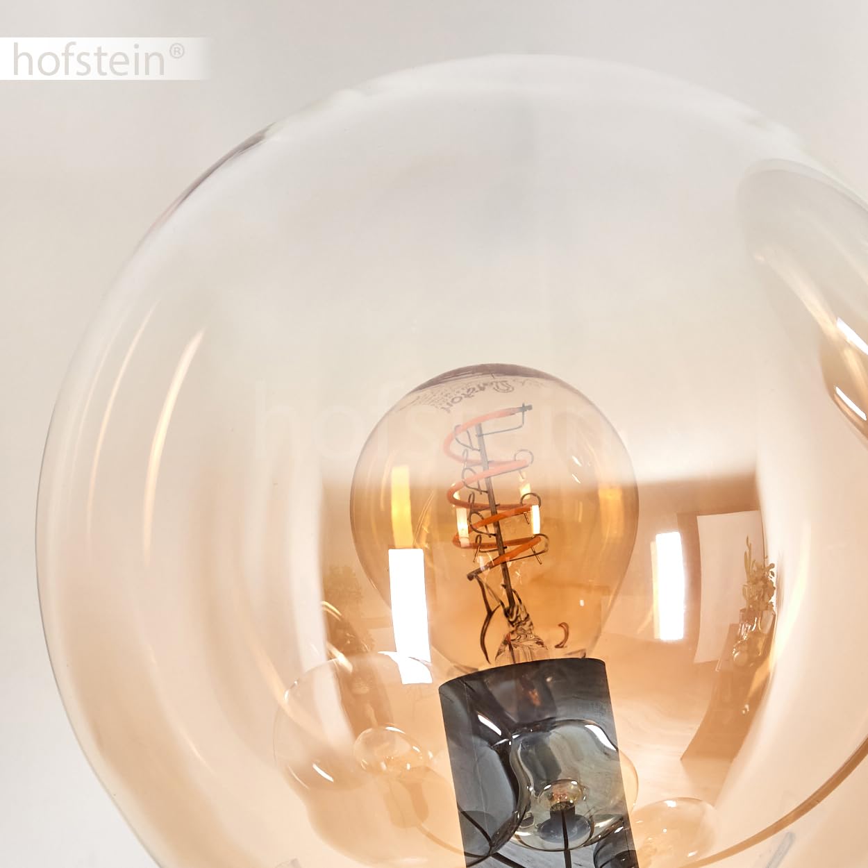 Stehleuchte Gastor, Stehlampe aus Metall/Glas in Schwarz/Bernstein/Rauch/Klar, Leuchte im Retro/Vintage-Design mit Schirmen aus Glas (Ø 15 cm) u. Fußschalter, Höhe 169 cm, 5 x E14, ohne Leuchtmittel