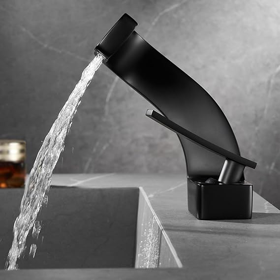 Waterfall Bathroom Faucet Sink Mixer Basin Taps Black Brass Bathroom Sink Taps Single Hole G1/2 Connection Mixer Tap Bathroom Sink Waterfall, Black Chaser of Light