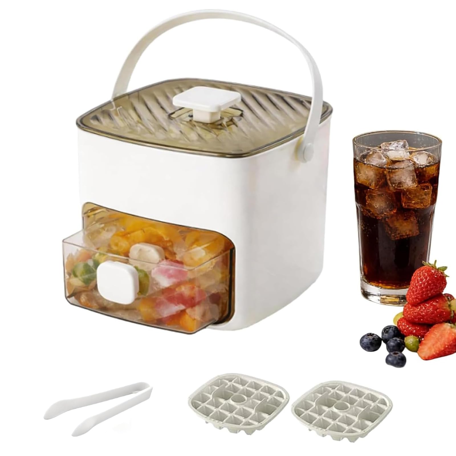 Photo 1 of ** MISSING PIECES*** 2-in-1 Large Capacity Ice Maker & Storage Bin Set, 48 Cube Ice Maker with Easy Press Lid, Double-Deck Portable Ice Cube Tray with Handle and Tongs, for DIY Whiskey Cocktail Coffee Beverages (White)