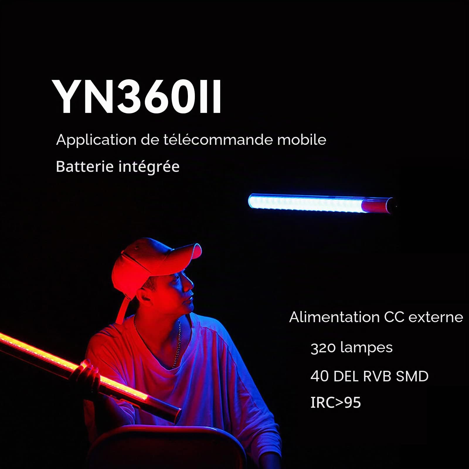YONGNUO YN360 II YN360II Lampe vidéo LED 3200 K-5600 K RVB bicolore, IRC ≥ 95 + application + télécommande