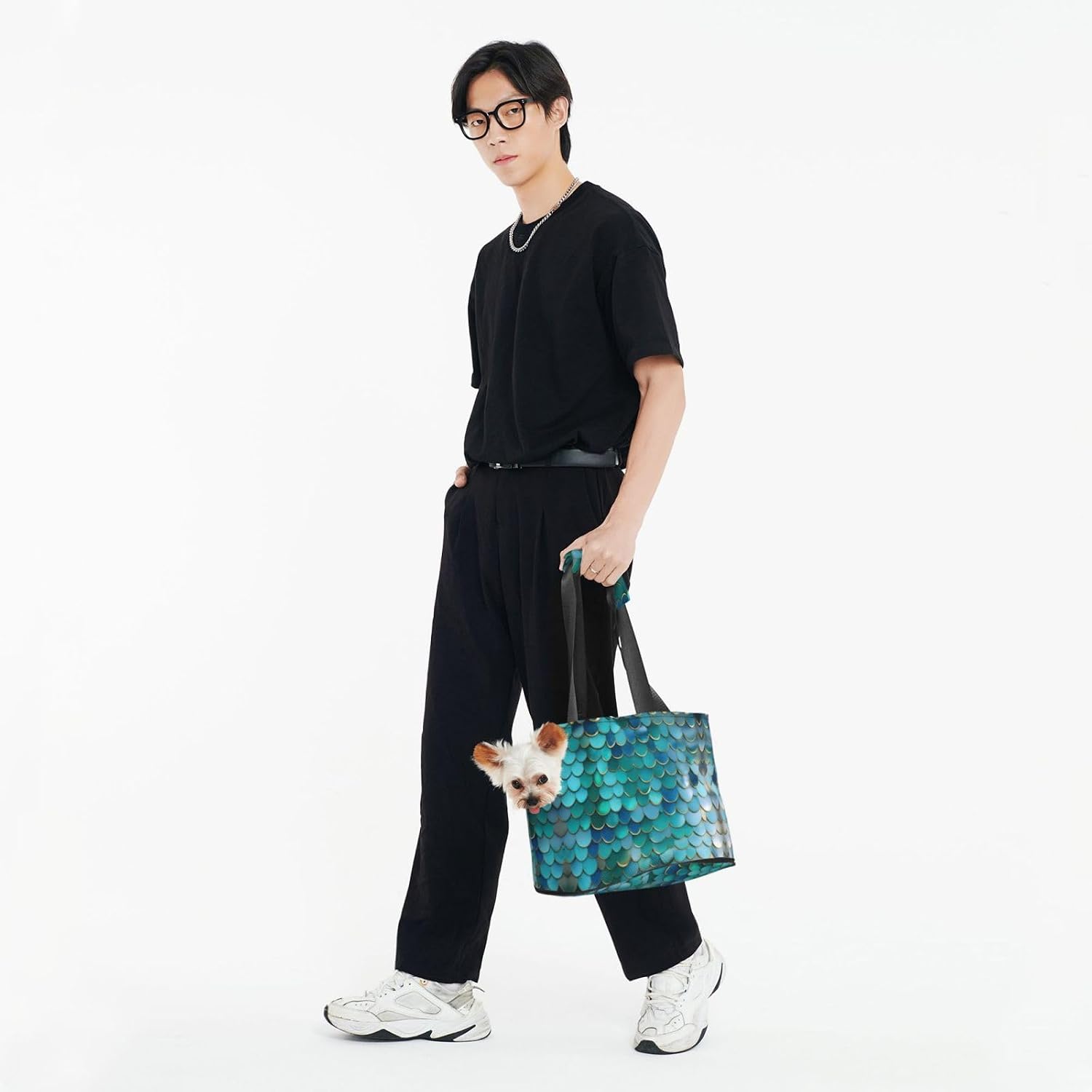 Mermaid Scale Print Portable Foldable Shoulder Bag for Travel,with Collar Hook and Handle Pad,Cute Stylish Design