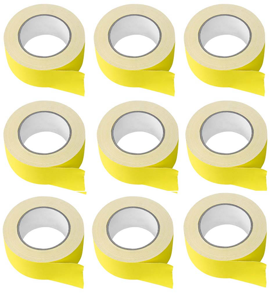 Rockville Rock Gaff Yellow 2-in x 100ft Gaffers Tape, Natural Rubber Adhesive, Residue-Free, Non-Reflective, for Pro Audio and Stage Cable Management, 9-Piece