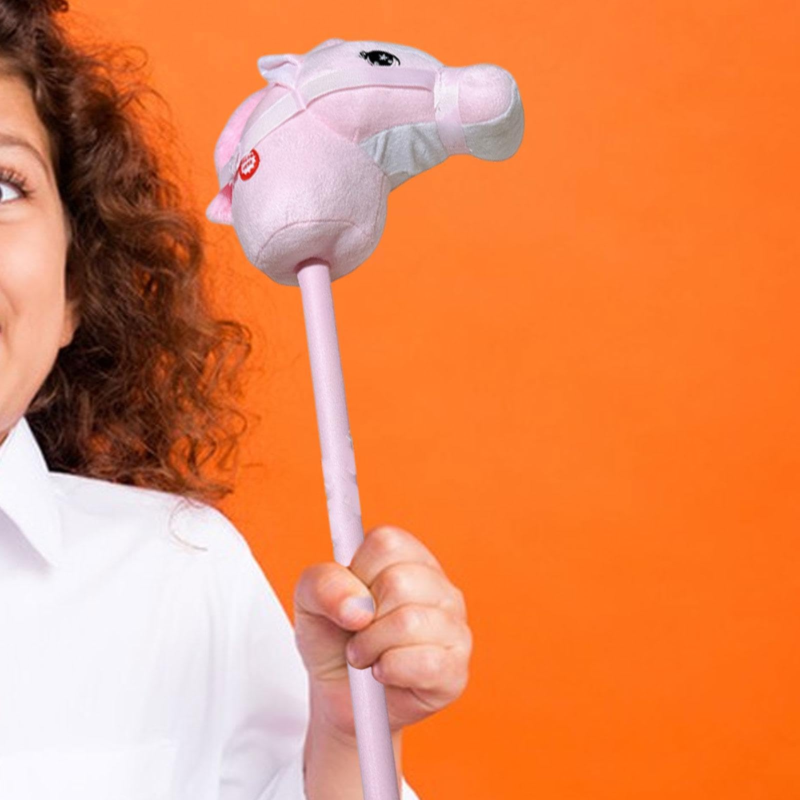 Hobby Horse Cavallo a Bastone Giocattolo Cavallo Peluche Stick Animale Morbido Comfort Leggero Adatto per Bambini Gioco Casa Scuola, Rosa