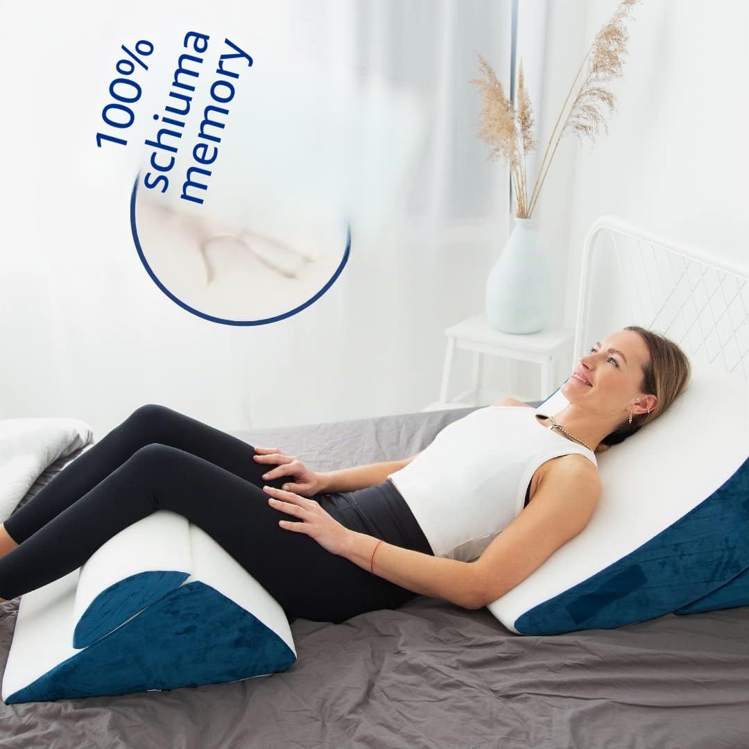 MKS Set di Cuscini a Cuneo 4 Pezzi | Cuscino Ergonomico per Posizionamento della Schiena e delle Gambe | Cuscino a Cuneo per Letto e Divano con Fodera Lavabile | Cuscino da Lettura per Casa e Relax