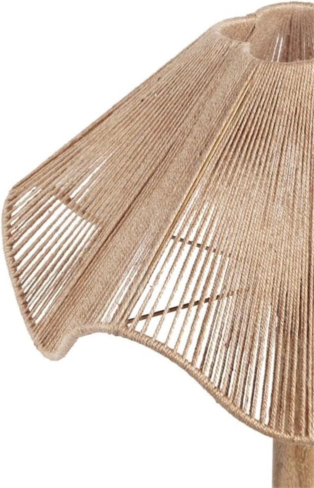 Pemberly Row Handmade Coastal Accent Table Lamp, Natural Jute and Cotton, Wavy Ripple Shade 16.5" Dia x 8.5" H, Plug-in UL Listed, Eco-Friendly Lighting for Living Room or Bedroom Decor