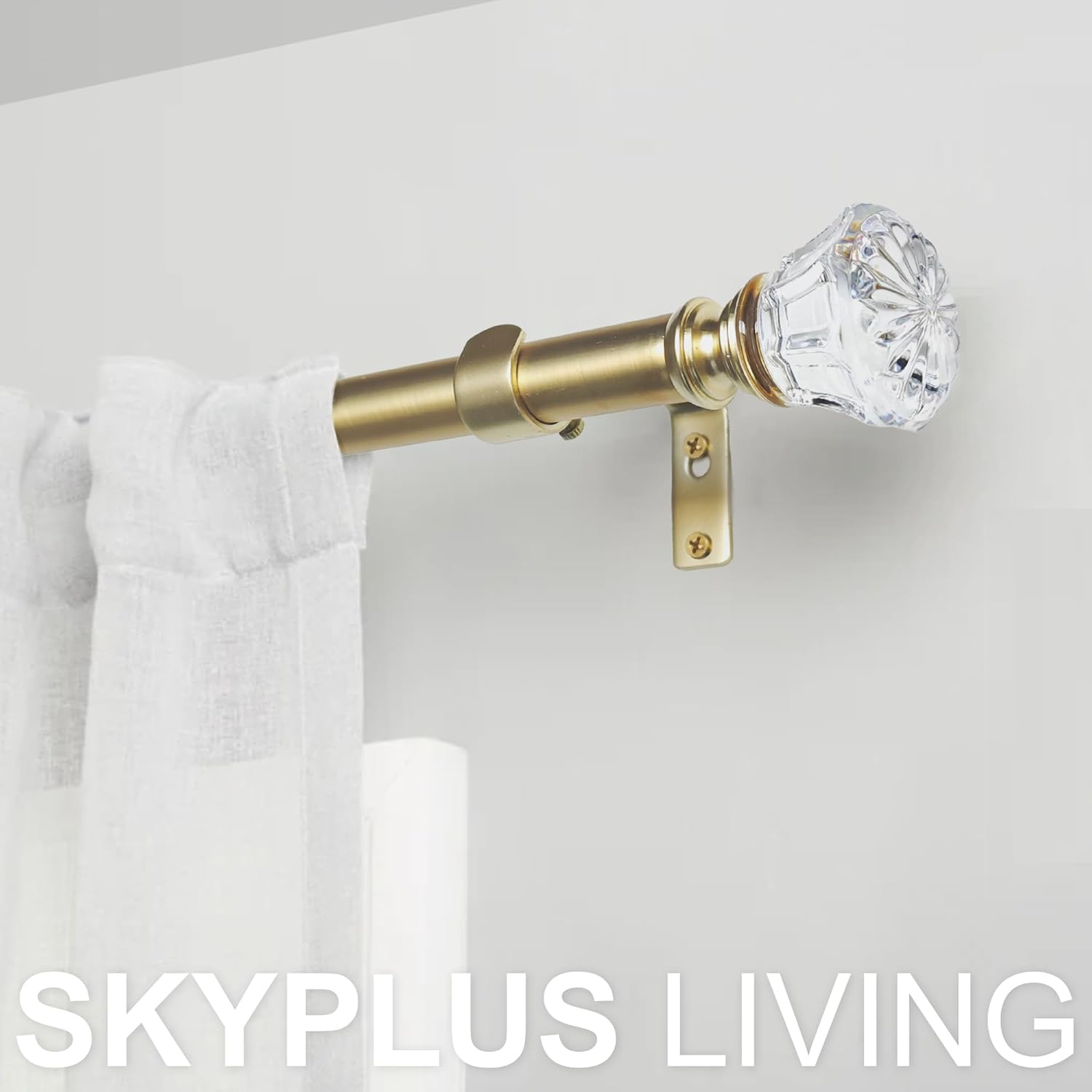 Gold Curtain Rod Set with Crystal-clear Diamond Pattern Finials, 36-72 inch, Standard Single Drapery Rod for 1 Pack, 7/8 inch diameter, Adjustable Length