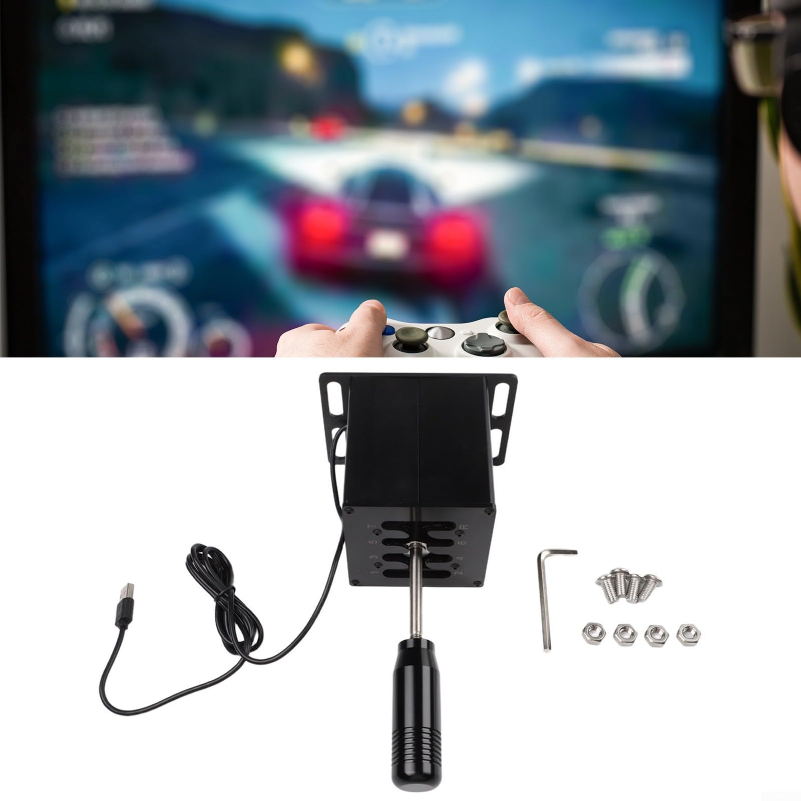 Manueller Schaltknauf aus Aluminiumlegierung und Kohlefaser, kompatibel mit Logitech G27 G29 T300 Rennrädern für Simulationsspiele, Schwarz (7-HB045)