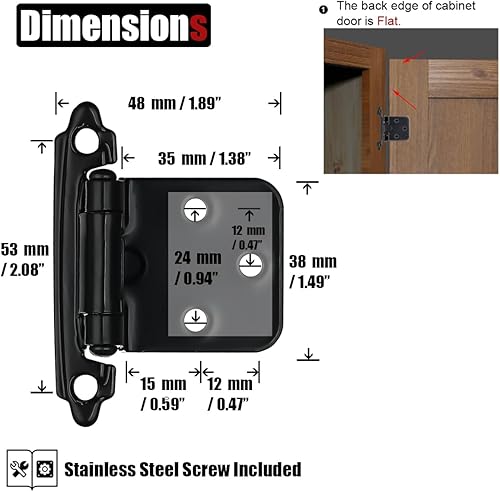 Miniatura 2 de JQK CH200-ORB-P50 - Bisagras superpuestas para puerta de gabinete de 12 pulgada, bronce aceitado, paquete de 50 unidades, 25 pares de bisagras de