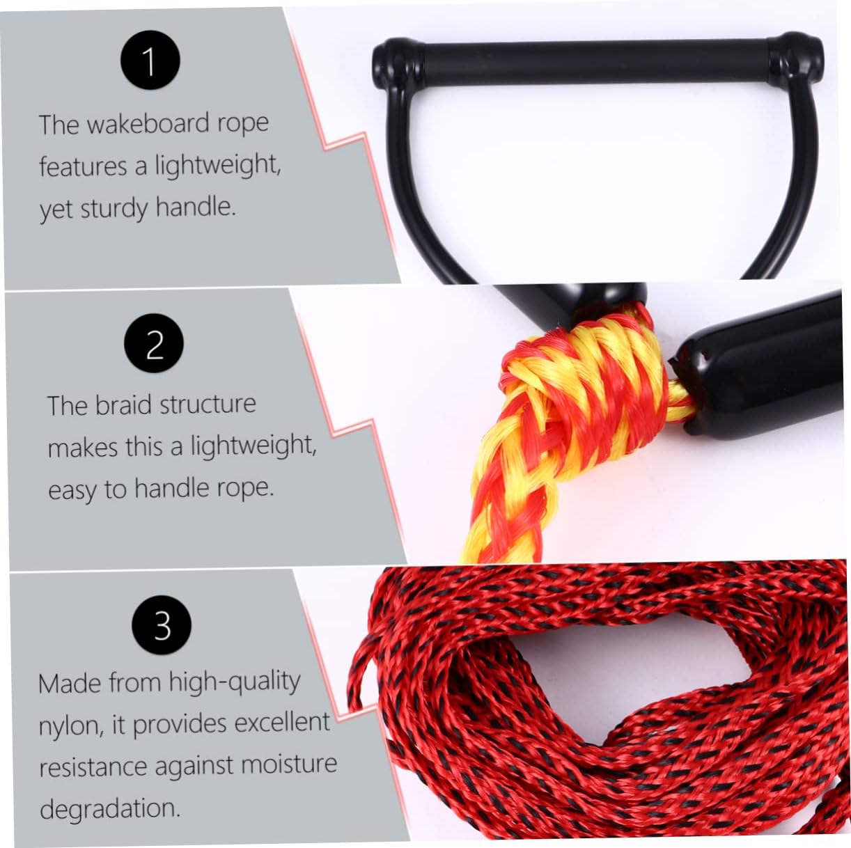 Luxshiny Black Handle Water Ski Rope Section Lightweight Wakeboard Kneeboard Tow Rope for Boating Watersports Tubing and Use Random Color