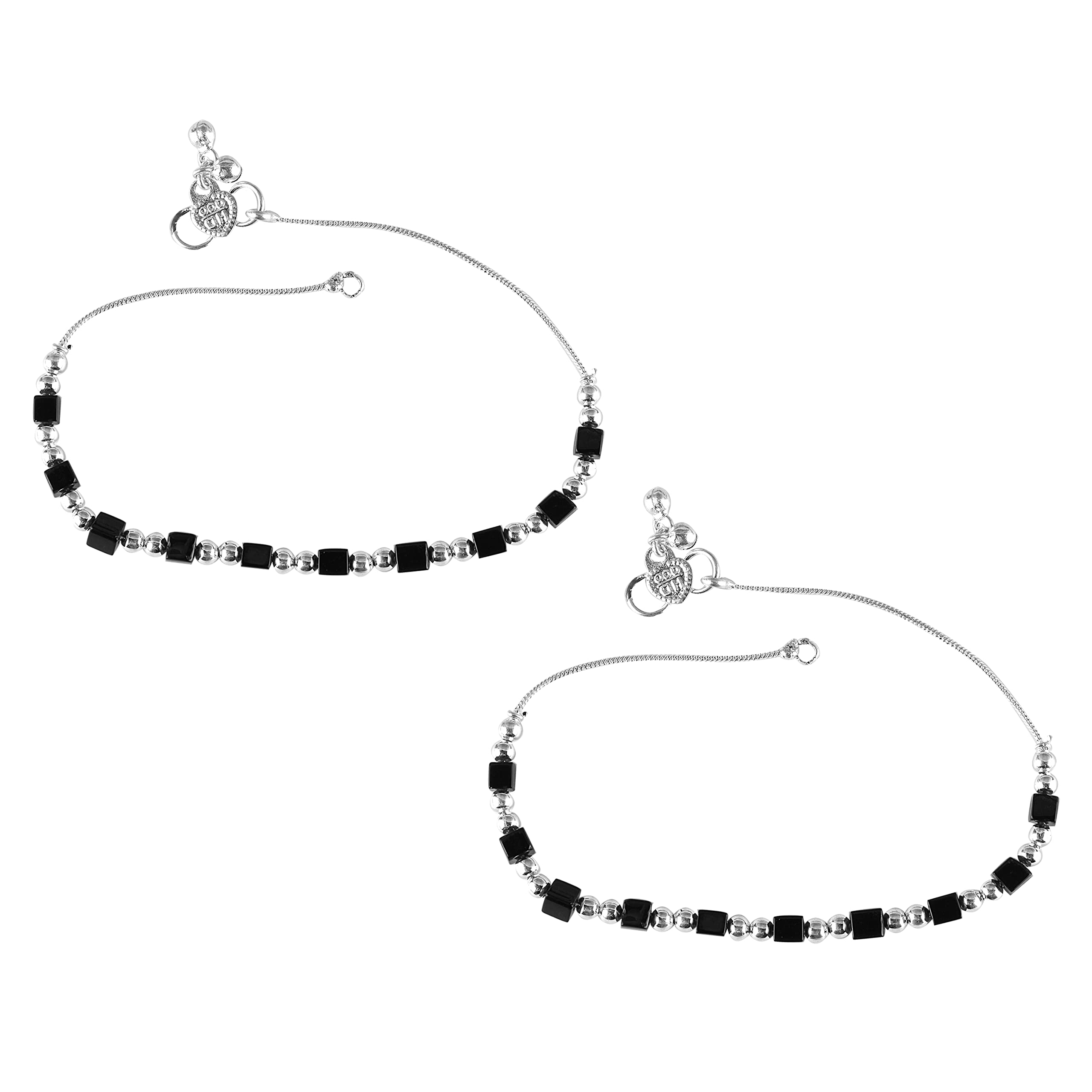 Vivastri Traditional Silver White/Black Metal Payal Anklets Pair for Women & Girls [VIVA1015PYL]-image-42