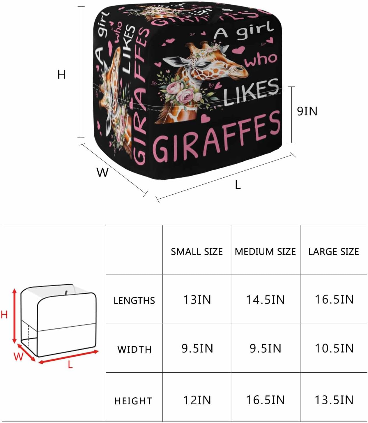 Giraffes Flowers Stand Mixer Cover with Storage Pocket, Waterproof Kitchen Mixer Covers, A Girl Who Likes Giraffes Elegant Animals Black Kitchen Appliance Dust Cover Compatible with 4/4.5 Quart Mixers