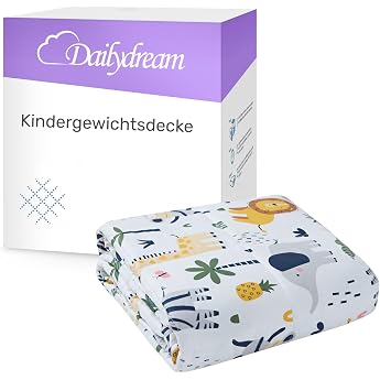 Dailydream Children's Weighted Blanket 90 x 120 cm 2.3 kg Safari Motif 100% Cotton with Glass Bead Filling Heavy Blanket for Sleeping Weighted Blanket Therapy Blanket Body Weight 20-35 kg