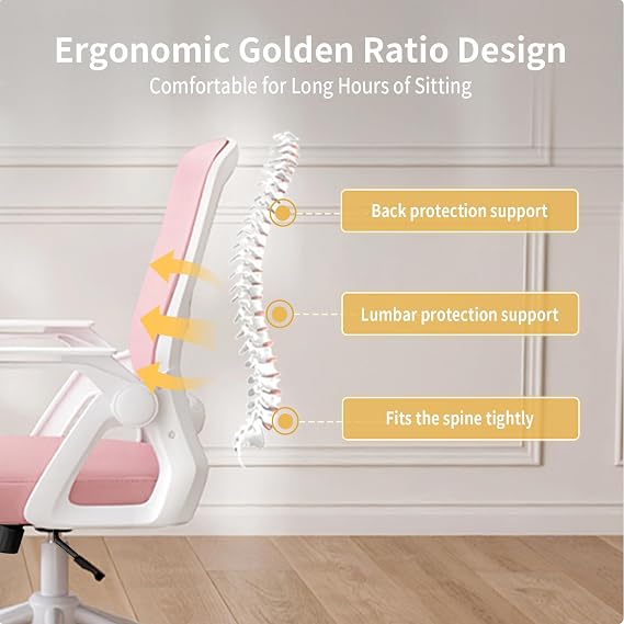 naspaluro Ergonomic Office Desk Chair, Height Adjustable Executive Work Computer Chairs with Padded Seat Cushion, Swivel Mesh Chair with 90° Flip-up Armrest & Lumbar Support for Home/Office