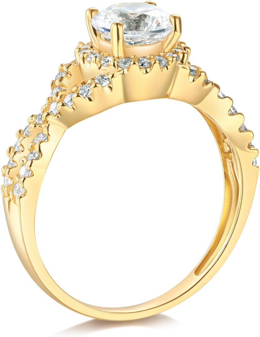 Wellingsale Ladies Solid 14k Yellow -OR- White Gold Polished CZ Cubic Zirconia Round Cut Halo Engagement Ring with Side Stones