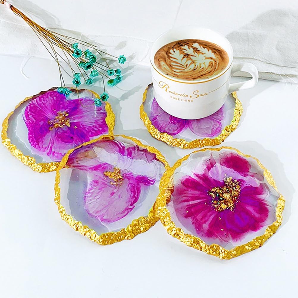 Kichvoe Resin Coaster Mold Silicone Cup Mat Casting Mold 4 pcs 4.40 X 4.33 X 0.51 in Epoxy Resin for DIY Home Office Table Decor