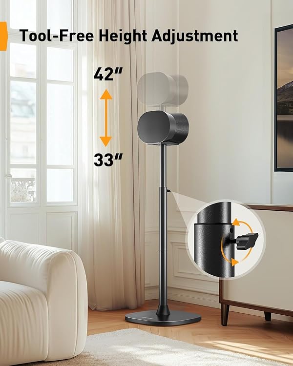Perlegear Speaker Stand for Sonos Era 300, Adjustable Height 33”-42”, Sonos Era 300 Surround Sound Speaker Stand, Floor Speaker Stand Supports up to 13.2 lbs with Cable Management, Pair by Perlegear - Image 2