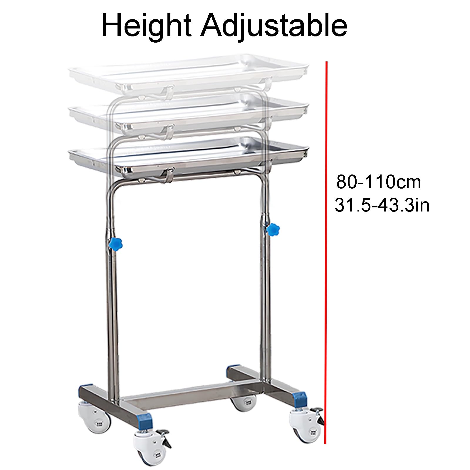 Carrito de laboratorio ajustable de acero inoxidable con ruedas universales para uso en escritorio, altura ajustable para soluciones versátiles de espacio de trabajo