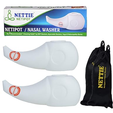 NETTIE Neti Pot/Nasal Washer (Food Grade Material, 300 ml, Free Carry Pouch) Pack of 2