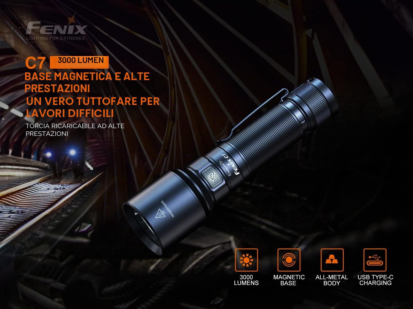 Fenix - Torcia rcaricabile C7 da 3000 Lumen