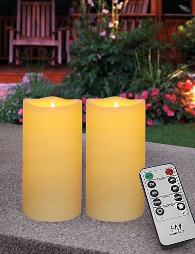 Paquete de 2 velas LED de pilar de batería color crema para exteriores, IP64, impermeables, 2 x 4, velas de pilar de borde ondulado, funcionan con