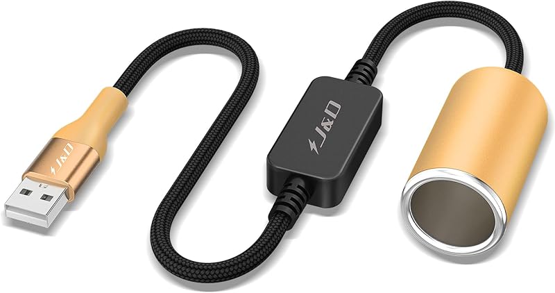 Conversor USB A macho para tomada de acendedor automotivo fêmea J&D 12 V 18 W – 0,91 m, amarelo