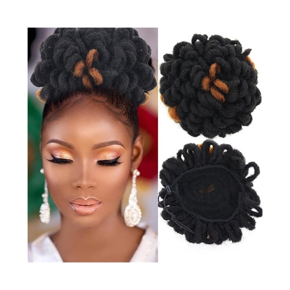 Panino per Capelli disordinato Chignon con Dreadlock Sintetico, Afro, con Chignon e locs Finti, con Clip e Coulisse. Parrucchino a Coda di Cavallo per l'uso Quotidiano(1B-30)