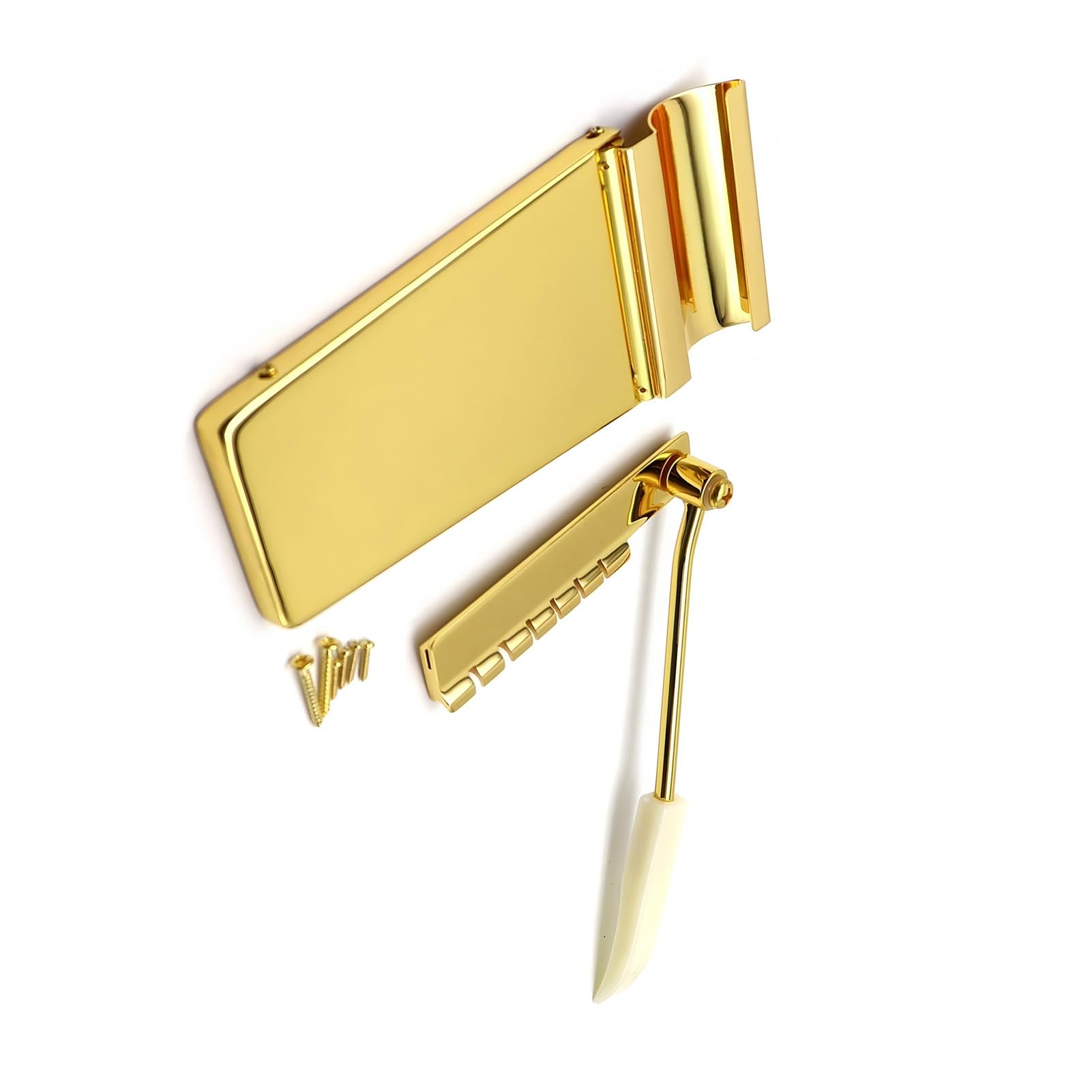 Puente Vibrato para Guitarra, Cordal de Trémolo de Latón Macizo, Puente de Guitarra Eléctrica con Mecanismo de Bloqueo Brazo de Trémolo para Guitarras ES SG Firebird Flying V (GOLD)