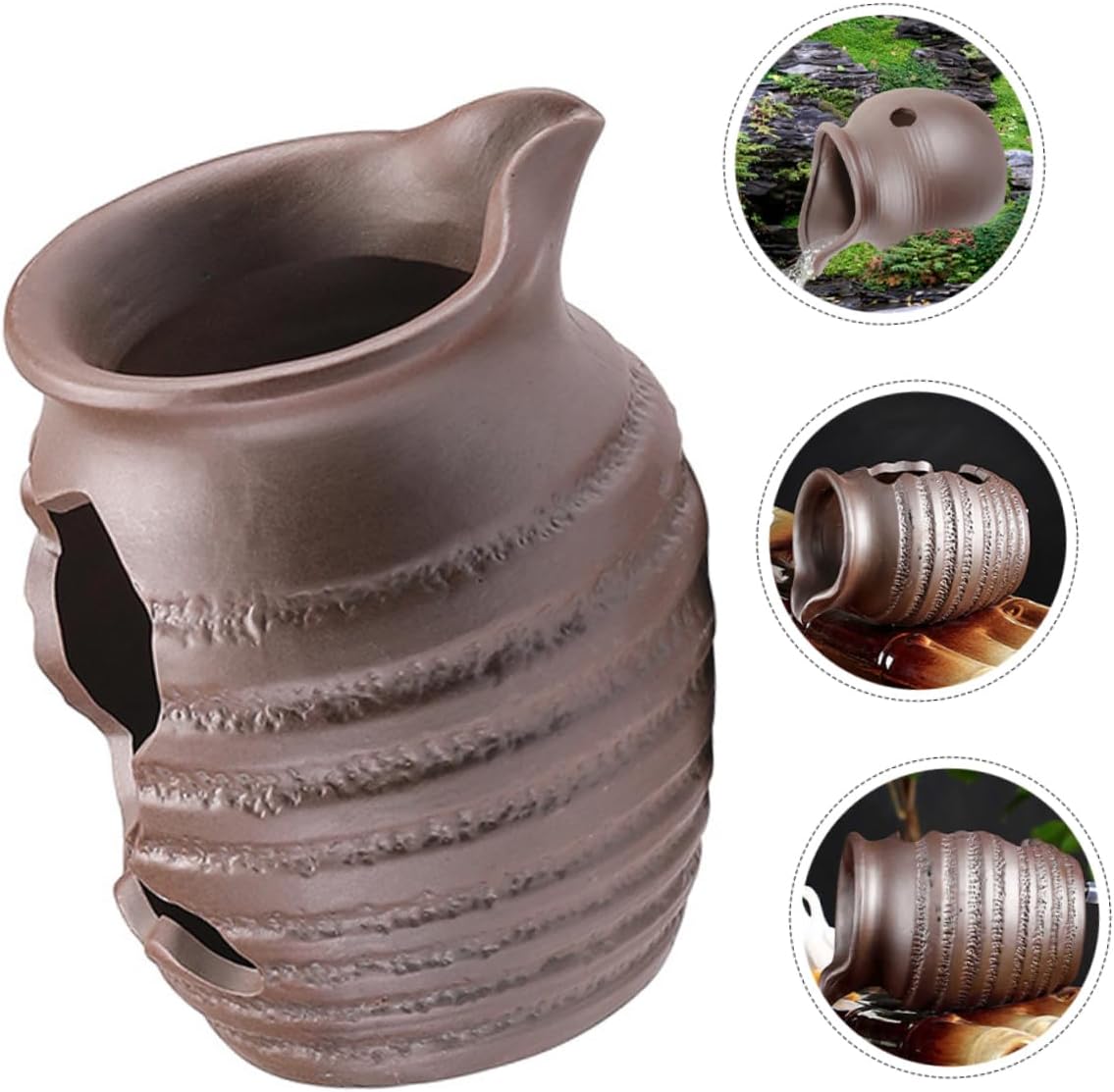 Ceramic Pot Shape Spitter Statue Garden Fountain Decor DIY Water Feature Decoration