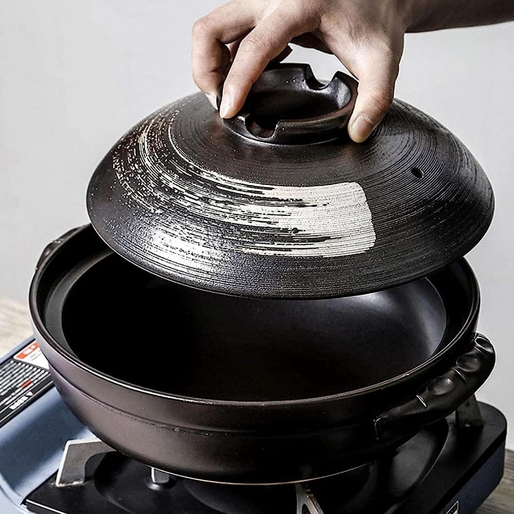 Kochtopf, Japanischer Keramik-Hot Pot, Hitzebeständiger Schmortopf mit Deckel, Langsamer Schmortopf, Runder Schmortopf, Suppentopf, Ölfreier Kochtopf