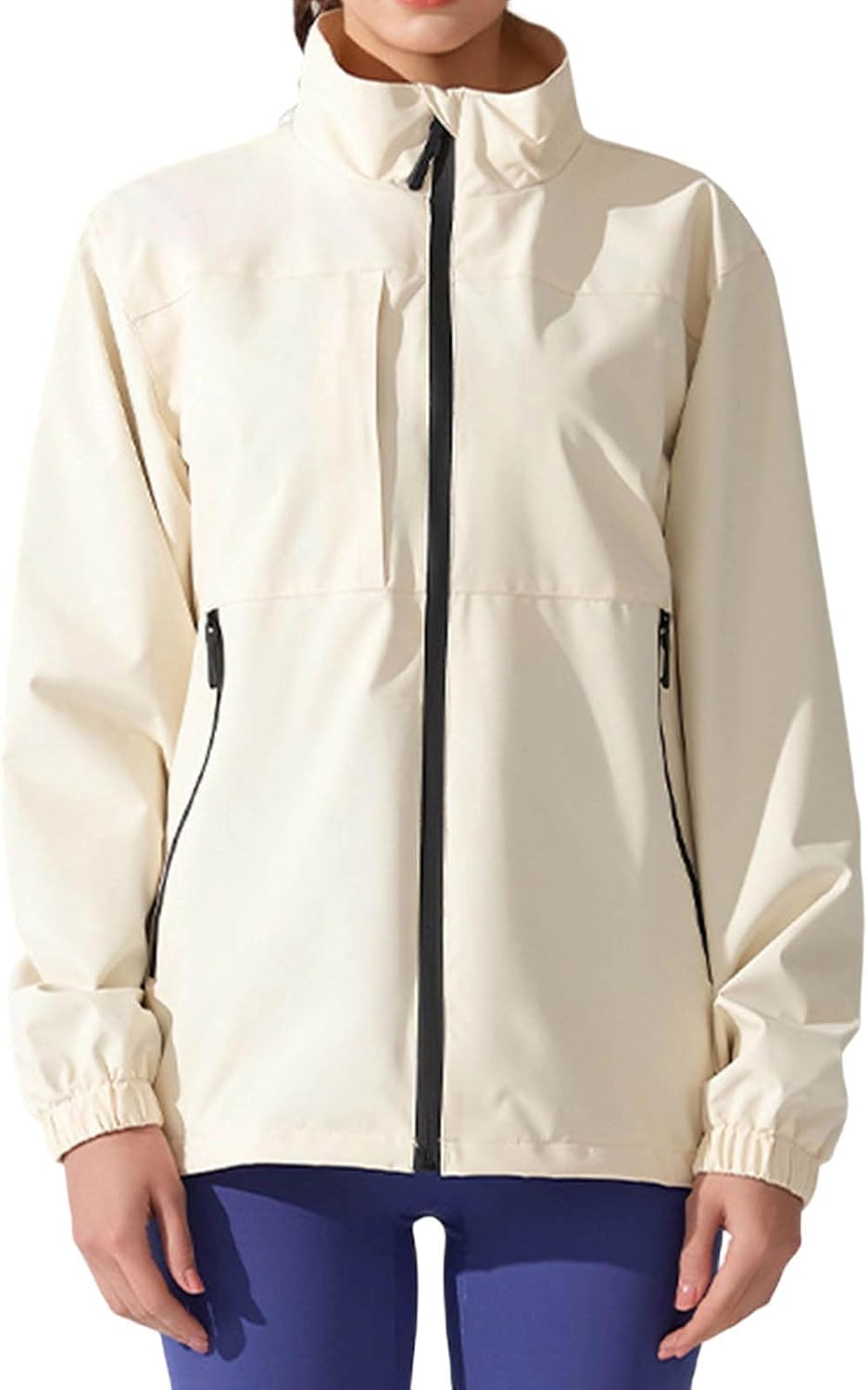 Track Jacket for Women Lightweight Full Zip Windbreaker Outdoor Coat | Women's Casual Waterproof Softshell Jacket with Stand Collar, Color Block Panel, Zip Pockets for Fall Spring Running Travel
