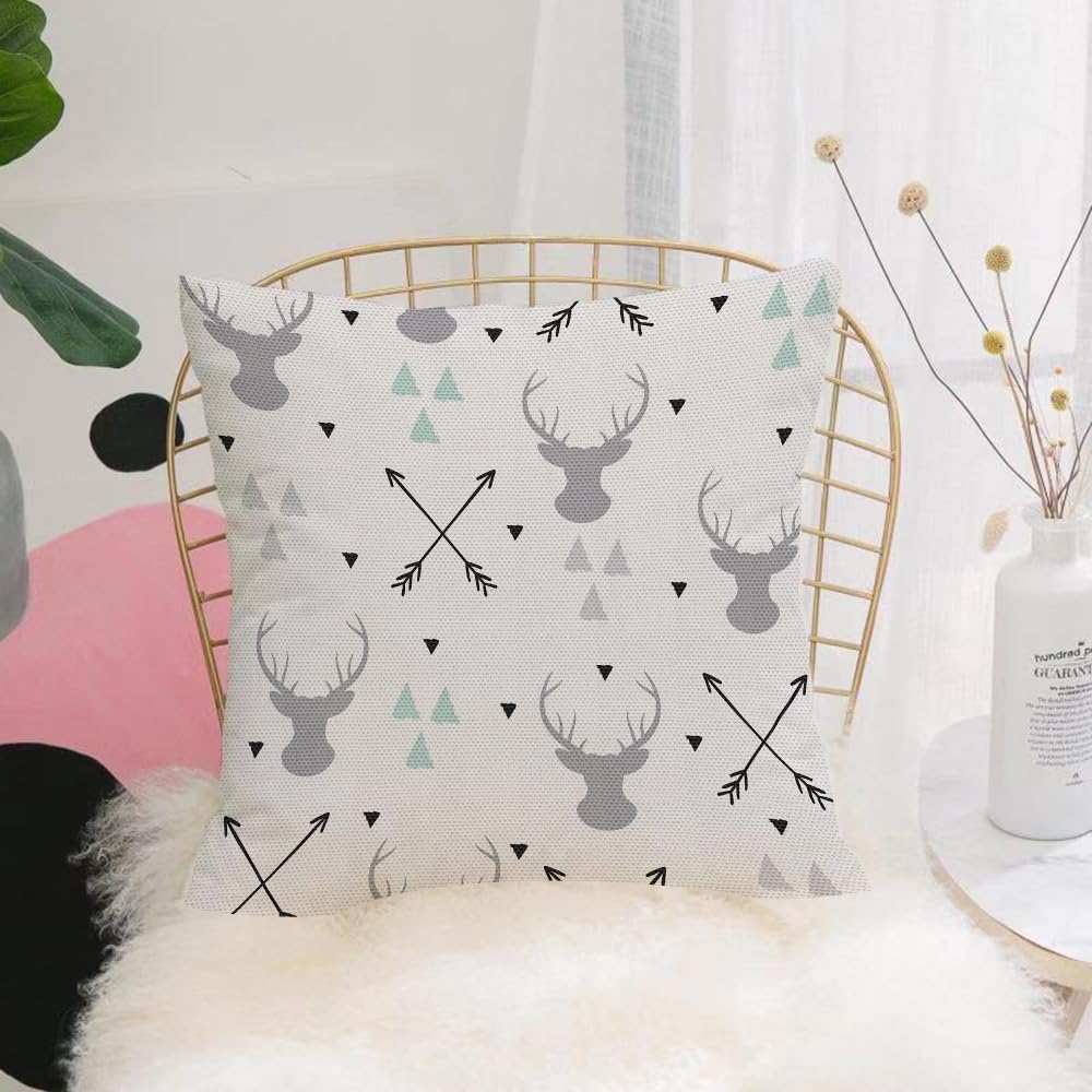 HYMSXW Cushion Cover,Throw Pillow Case Home Decorative for Living Room Bedroom Sofa Chair 20X20 Inch,Deer head pattern. Wild animal symbols seamless background. Deers and arrows ic,Pillowcase 50X50cm