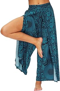 Ainuno Boho Pants for Women Wide Leg Hippie Pant High Waisted Yoga Sweatpants Dressy Palazzo Pants for Woman Ladies Teachers Jogger Cute Summer Beach Pant with Slit Wrap Around Size 6 8 10 12 14 16