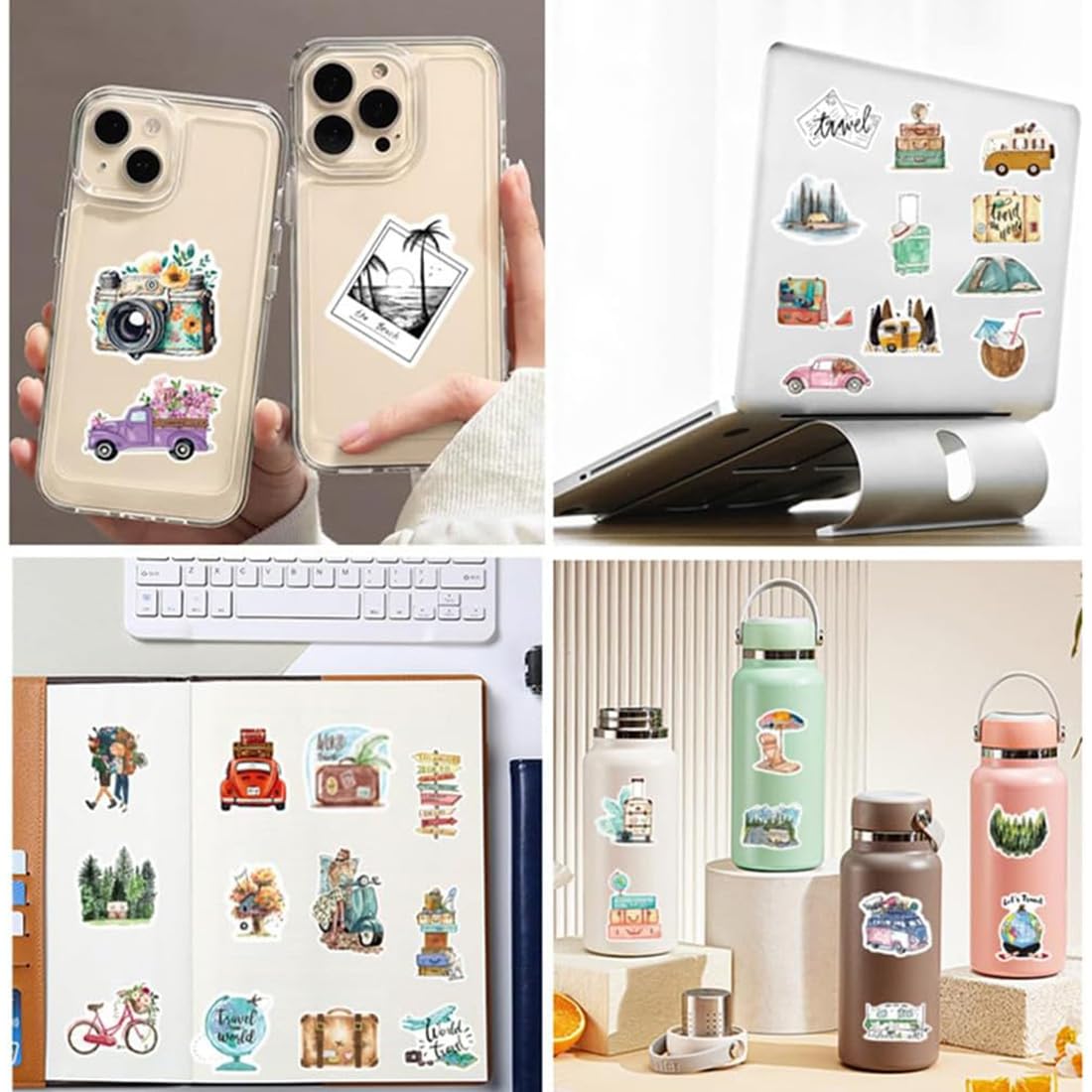 JYNVO 100 Stickers Voyage Outdoor, Autocollant Rose Imperméable, Cadeau