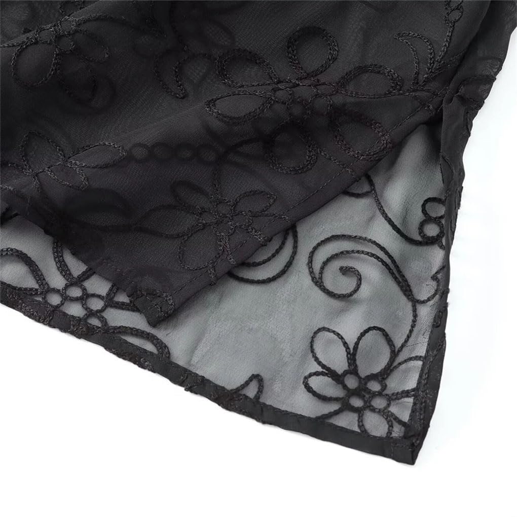Chemise semi-transparente brodée de fleurs pour femme, haut en mousseline de soie vintage