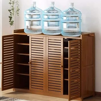 Bamboo Shoe Cabinet, 7-Tier Rustic Large Capacity Shoe Rack, with Doors Household Storage Shoe Shelf, Multi-functional Free Standing Shoe Stand for Entrance, Hallway, Balcony