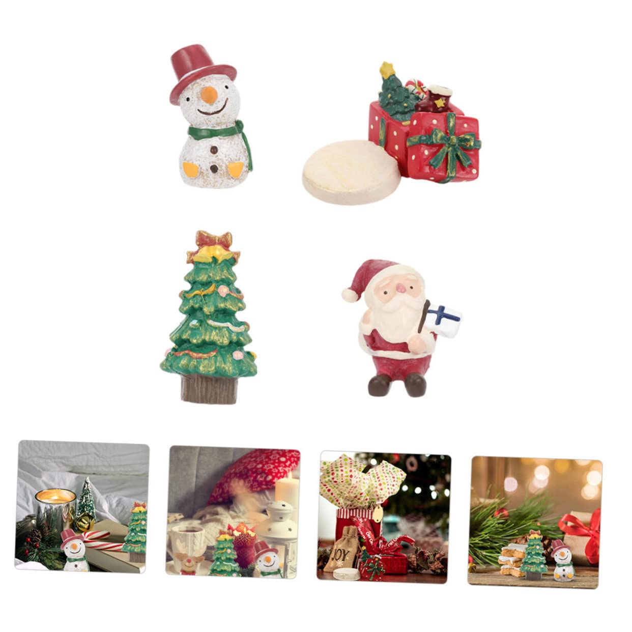 Didiseaon 4pcs Xmas Micro Landscape Ornaments Creative Resin Craft Adornments Unique Holiday Decor for Festive Atmosphere Lovely Xmas Scene Accessories for Party Decorations Random Style