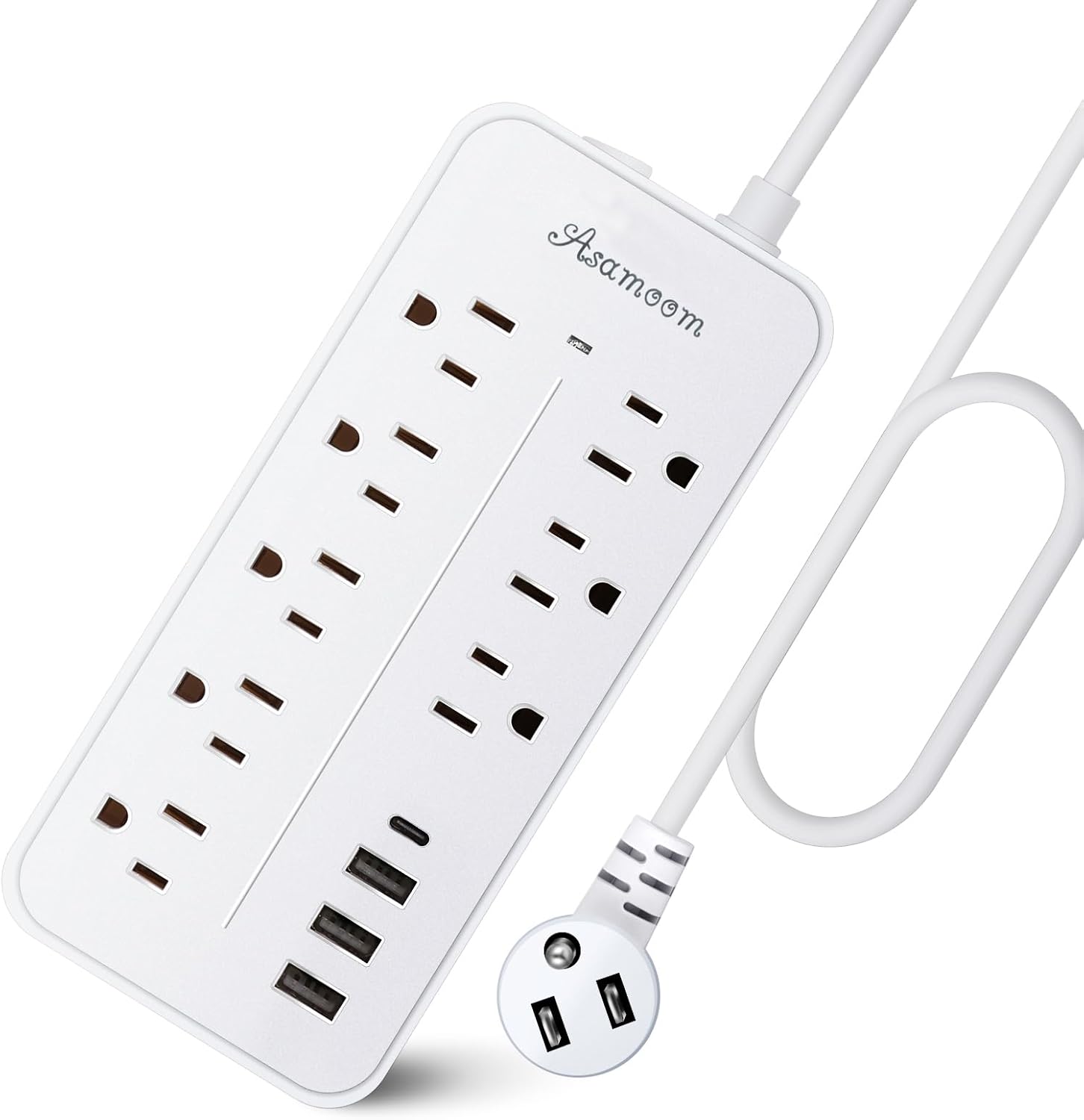 25FT Surge Protector Power Strip Extension Cord with USB C, Asamoom Flat Plug Power Strip with Long Cord, 8 Outlets and 3 USB & 1 USB-C Port, 1700J Wall Mount Desk Power Strip for Home Office White 25FT Surge Protector Power Strip Extension Cord with USB C, Asamoom Flat Plug Power Strip with Long Cord, 8 Outlets and 3 USB & 1 USB-C Port, 1700J Wall Mount Desk Power Strip for Home Office White