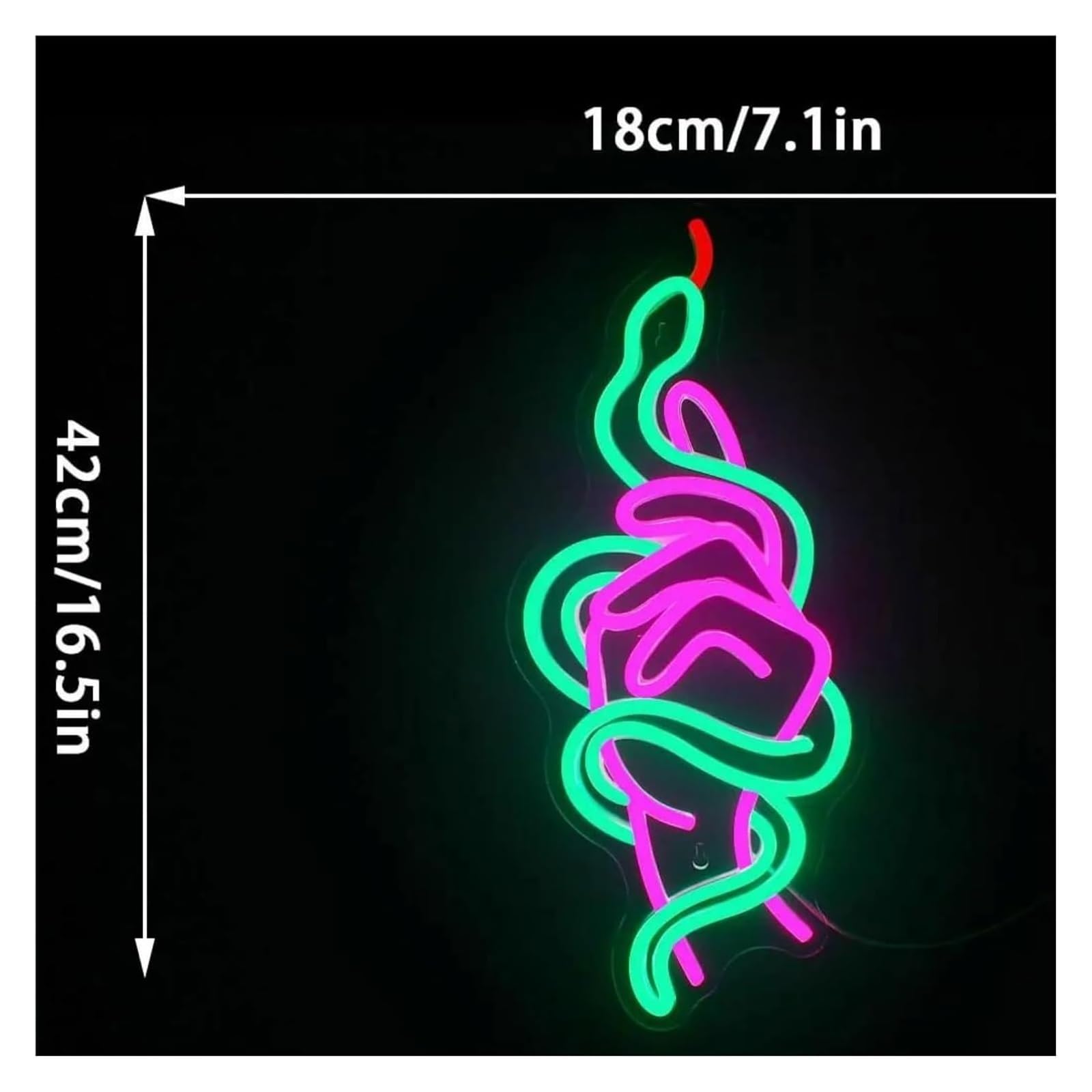 Insegna al neon a forma di mano serpente, pannello luminoso dimmerabile, alimentato, per camera da letto