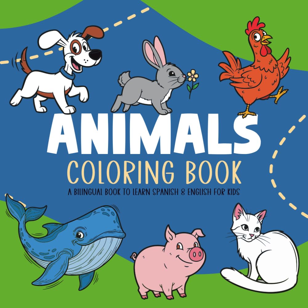 Coloring book Animals: Educational bilingual book to learn other language