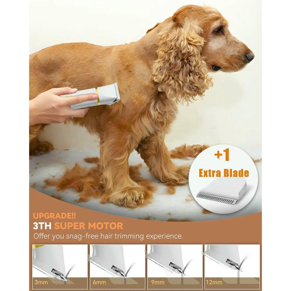 DYRBF - Kit de aseo eléctrico para perros de bajo ruido con recortador de patas, cortaúñas recargables para mascotas, tijeras de acero inoxidable y peine