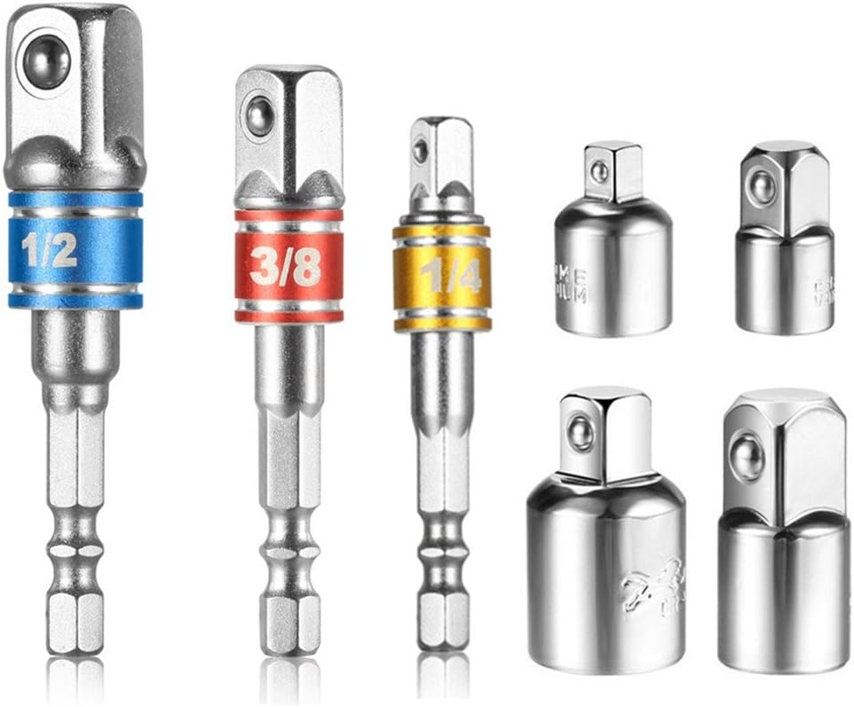 Impact Driver Bit Set,3Pcs1/4"3/8"1/2"Hex Shank Bit Square Nut Driver Set Power Drill Cordless Impact Sockets Bit Set Adapter,4Pcs Socket Adapter Set Converter Set And Reducer Set Ratchet Extension