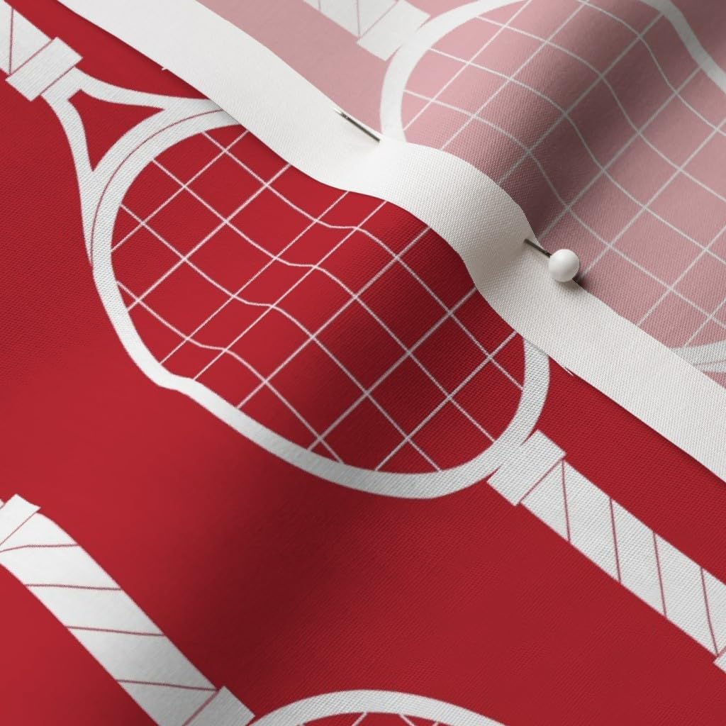 Spoonflower Fabric - Red Tennis Racket Whimsical Printed on Cotton Poplin Fabric by The Yard - Sewing Shirting Quilting Dresses Apparel Crafts
