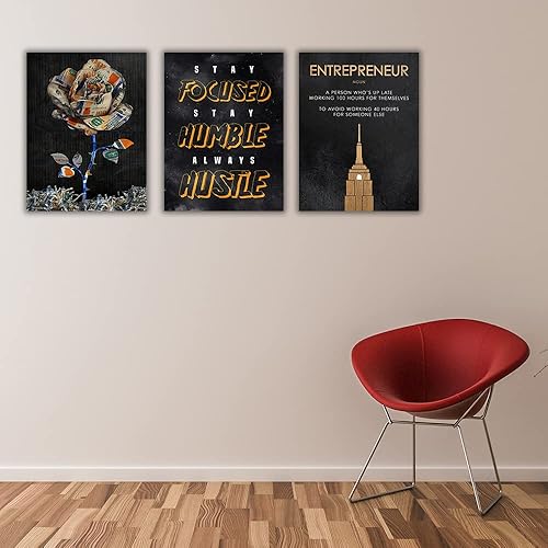 Miniatura 8 de Arte de pared motivacional para oficina, arte inspirador para pared, lienzo con frase de empresario, 3 paneles, obras de arte para el hogar,