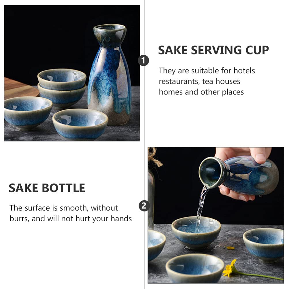 HEMOTON Porcellana Bottiglia di Sake Set Giapponese Tokkuri Sake Pentola con 4 Tazze di Ceramica Tradizionale Bene Che Serve Bottiglia di Vino Caraffa per La Casa Partito