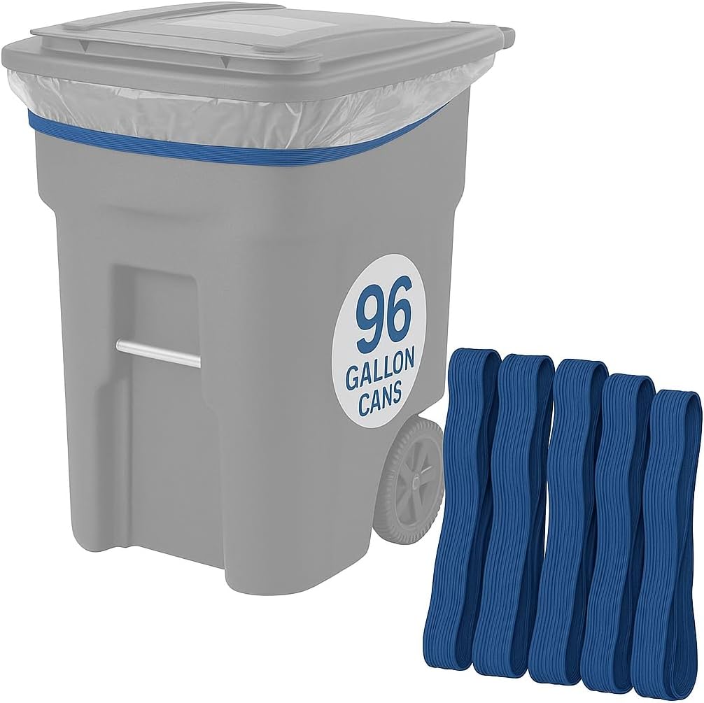 Rubber Bands 95-96 Gallon Trash Cans - Garbage Bag Holder - Heavy Duty - Pack of 6