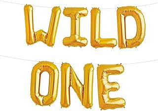 AnnoDeel 16inch WILD ONE Balloons, Gold Letter Foil Balloons for Baby First Birthday Baby Show 1st Party Supplies Decorations